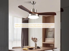 HFBH Ceiling Fan 35 Inch Small Solid Wood Blades Indoor Remote Control Led Ceiling Decorative Fan with Light
