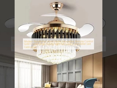 Modern Residential Smart Home Decorative Remote Control Gold Crystal Large Ceiling Light Fan Luxury Chandelier Led Ceiling Fan