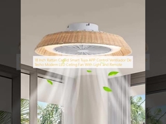 18 Inch Rattan Caged Smart Tuya APP Control Ventilador De Techo Modern LED Ceiling Fan With Light and Remote
