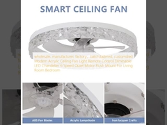 wholesale, manufacturer, factory，batch,tailered, customized         Modern Acrylic Ceiling Fan Light Remote Control Dimmable LED Chandelier 6 Speed Quiet Motor Flush Mount For Living Room Bedroom