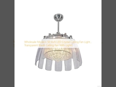 Wholesale   Modern 50 Inch LED Crystal Ceiling Fan Light , Transparent Blade Ceiling Fan With Lights
