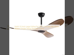 Stylish 52-Inch Large Ceiling Fan With 3 Durable ABS Blades Modern Simple Design Remote Control