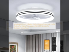 Wholesale   20 Inch 5 Blades 6 Wind Speeds Smart Low Profile Ceiling Fan Lights Flush Mount With APP Remote for Bedroom Living Room