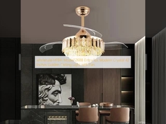 wholesale   HFBH Model1268B Entry lux Modern Crystal 42 Inches Golden Ceiling Light with Fan