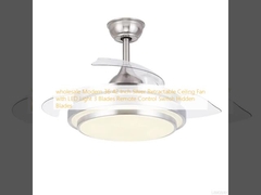 wholesale  Modern 36 42 Inch Silver Retractable Ceiling Fan with LED Light 3 Blades Remote Control Switch Hidden Blades